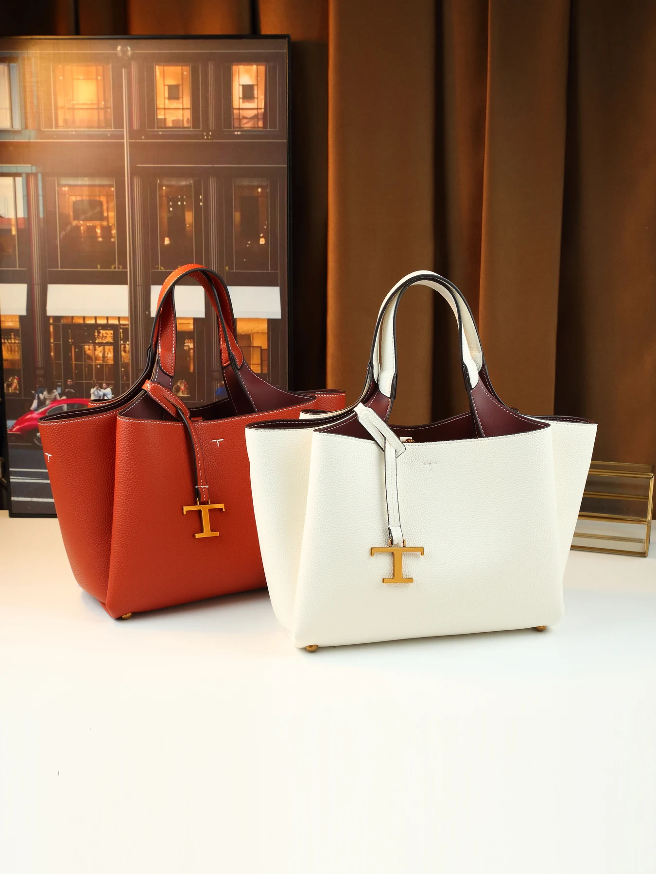 

Stylish and simple T-shaped pendant versatile handbag women's large-capacity bucket bag