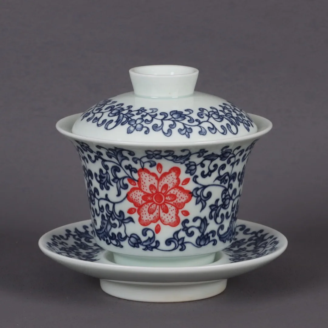 Blue And White Underglaze Red Entangled Branches Lotus Pattern Covered Bowls And Home Decoration Ornaments