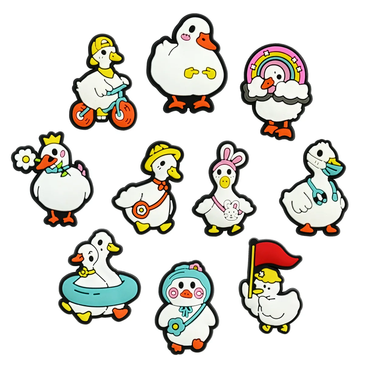 Cute Cartoon White Duck PVC Shoe Charms Waterproof Detachable Hole Shoe Decor DIY Animal Ornaments Accessories
