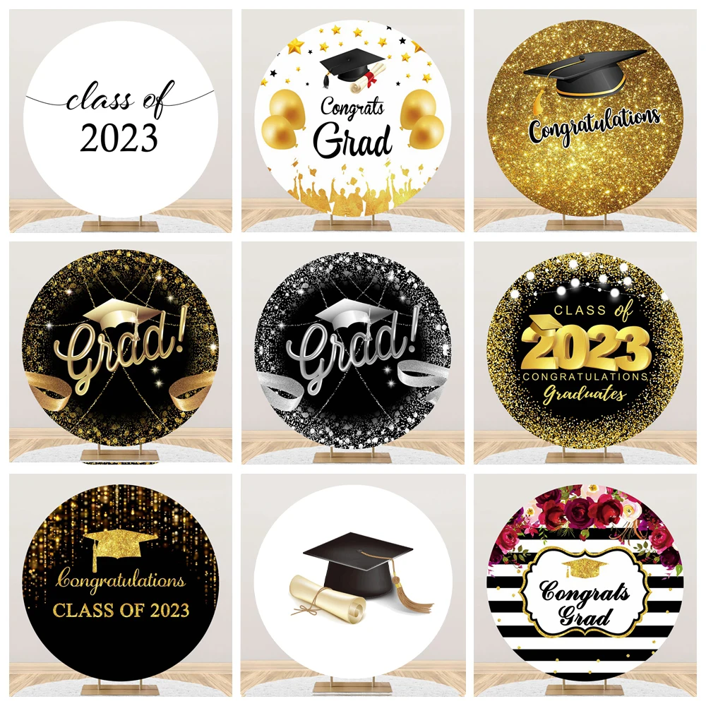 

Silver Graduate Graduation Grad Ribbon Celebration Party Poster Portrait Round Backdrop Digital Photography Circle Background