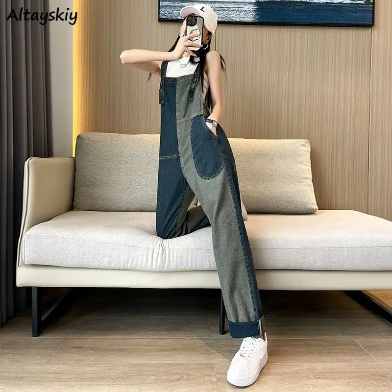 Jumpsuits Women Vintage Patchwork Chic Denim Designed Office Lady Young Leisure Ulzzang Streetwear Personality Gentle All-match