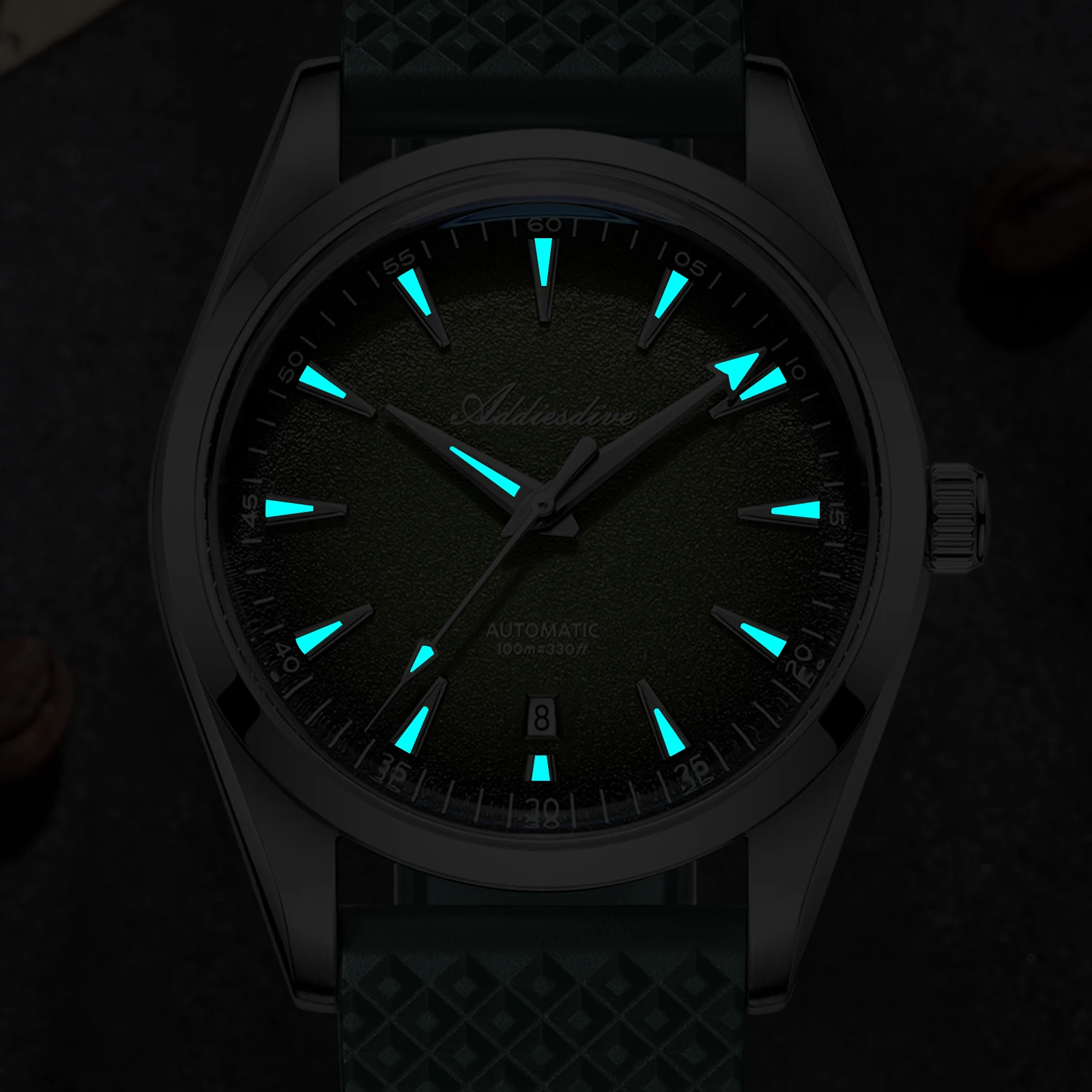 Addiesdive relógio automático masculino super luminoso à prova dwaterproof água bolha vidro aço inoxidável data relógio de pulso mecânico luxo
