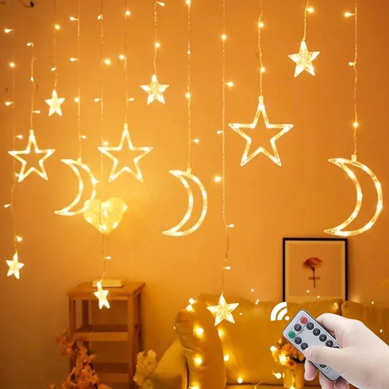 Ramadan Decoration 2024 Christmas String Lights Curtain Garland Aid EID Mubarak 2025 For Home Islam Muslim Event Party Decor