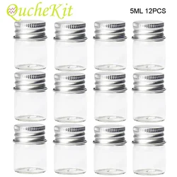 12Pcs 5ml Glass Jar Bottles With Aluminum Cover Small Mini Glass Jars Wish Bottles Tobacco Herb Storage Box Case Sample Bottle