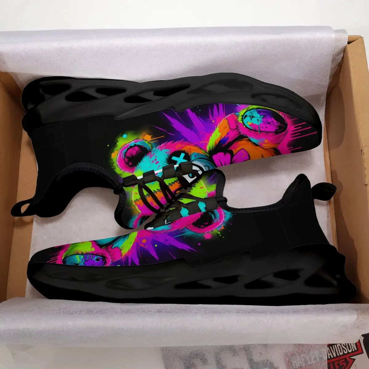 

New Men's Shoes Graffiti Cartoon Bear Casual Sneakers Breathable Lightweight Casual Sneakers Summer White Running Shoes