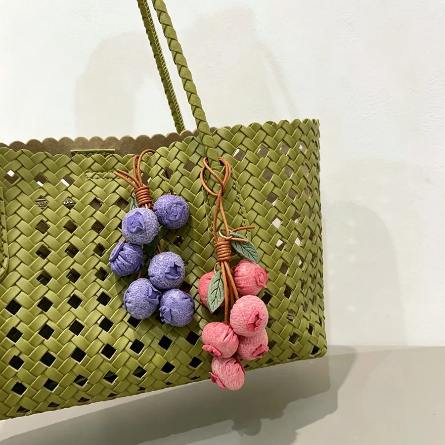 Blueberry Handmade Top Layer Cowhide Bag Charm Atmosphere Sense Gift Hanging Decoration Belt Floral Polka Dot Bag Pendant