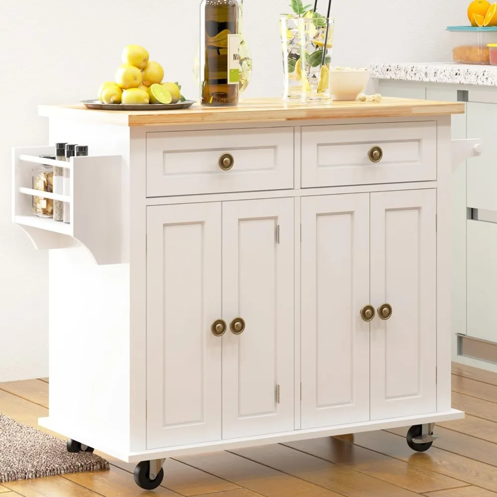 

Rolling Kitchen Island Cart on Wheels with Drawer, Mobile Kitchen Island with Large Storage Cabinet