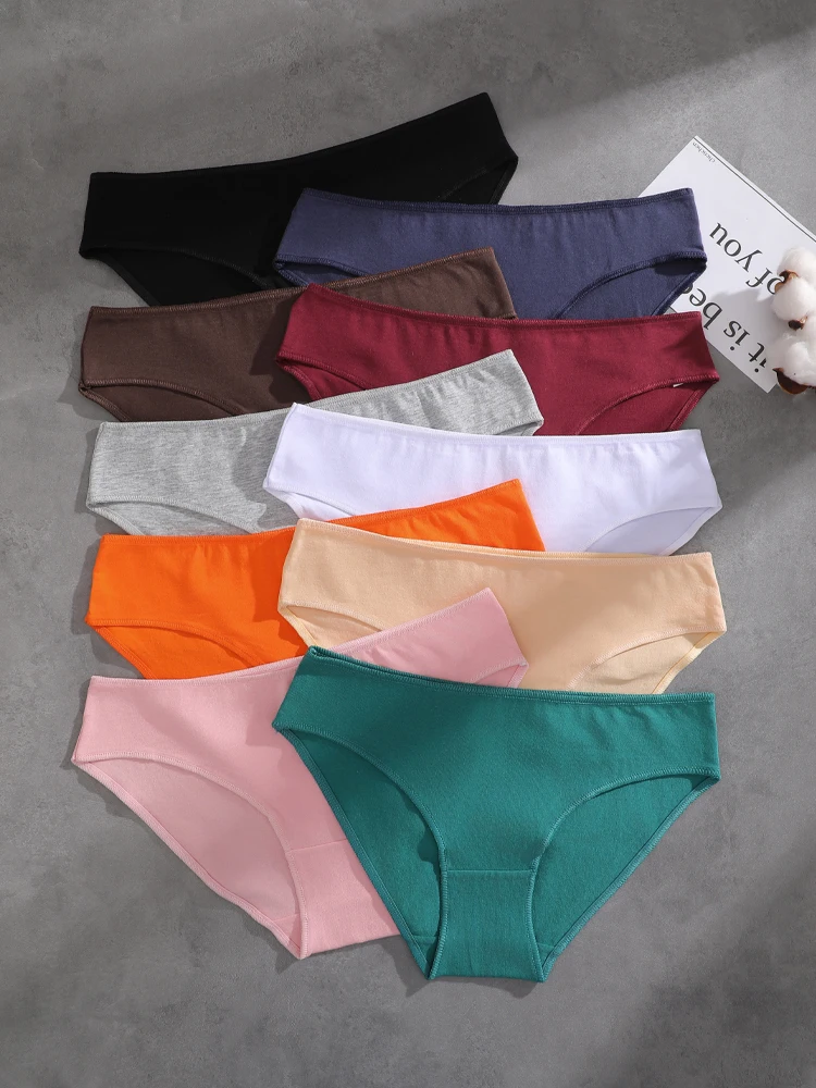 FINETOO 4Pcs/Set Cotton Seamless Panties Women's Sexy Breathable Underpants Solid Color Stretchy Briefs Female Low Rise Lingerie