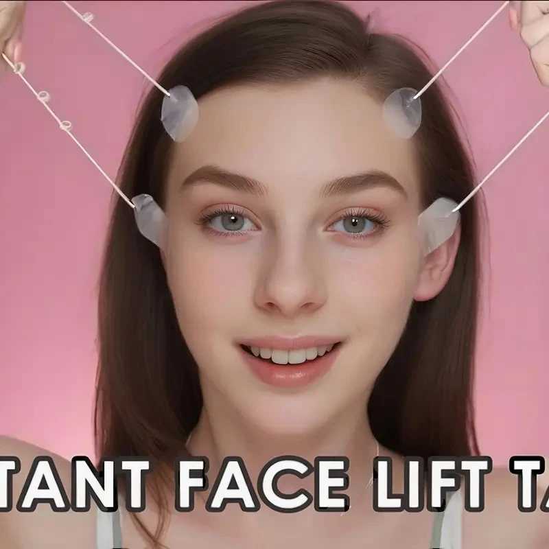 Onzichtbare Face Lift Tape en Band Set, 18-delige hypoallergene, heldere liftende pleisters met 4 verstelbare elastische bandjes