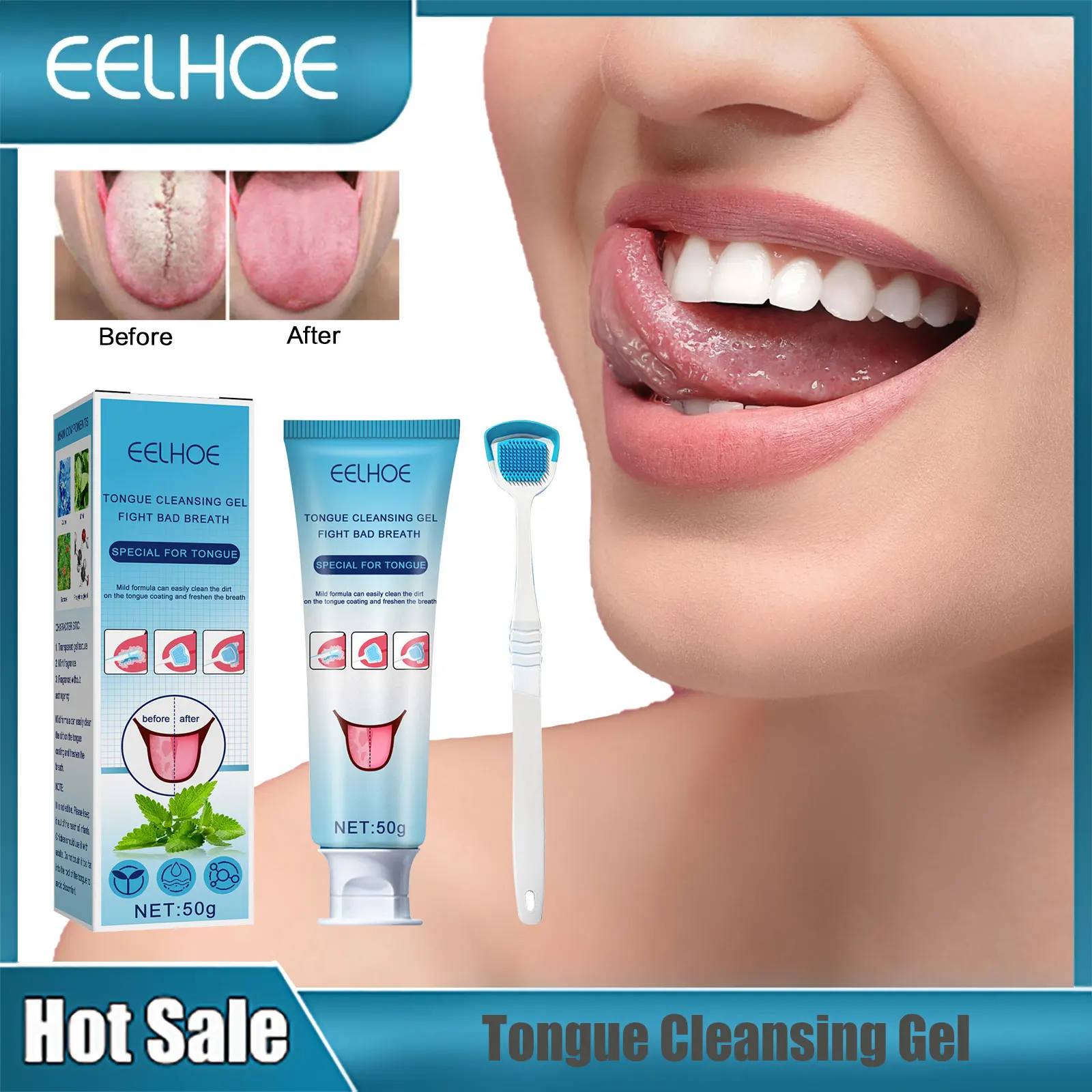 EELHOE Tongue Cleaning Gel Set Fissured Tongue Relief Spray Bad Breath Treatment Remove Oral Odor Fresh Mouth Tongue Coating Gel