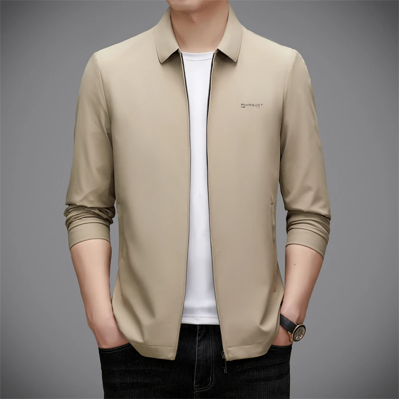 

2024 Spring and Autumn Season New Jackets Business Solid Color High end Men's Jacket Flip Collar Blue Middle aged Casual Trendy