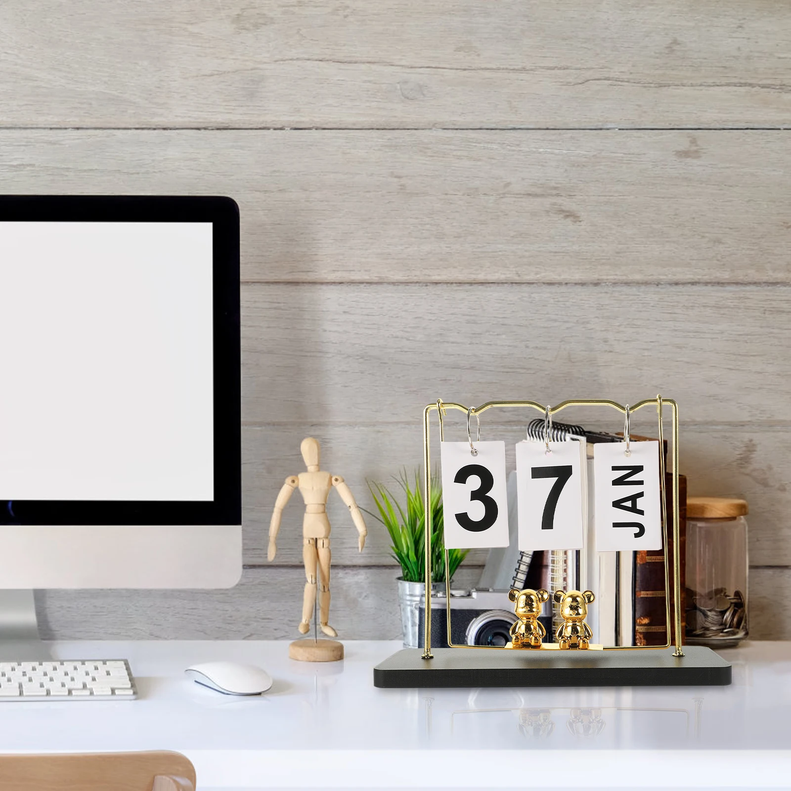 

Reusable Desk Calendar with Wood Color Design for Home Office Student Gifts Simple Elegant Standing Table Decor