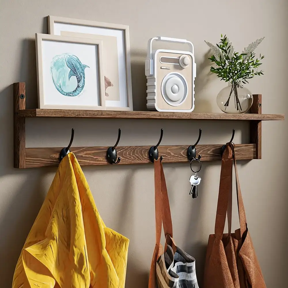 

Регулируемая настенная вешалка для одежды, устойчивая к ржавчине, из коричневого дерева, длина 28,9 дюйма