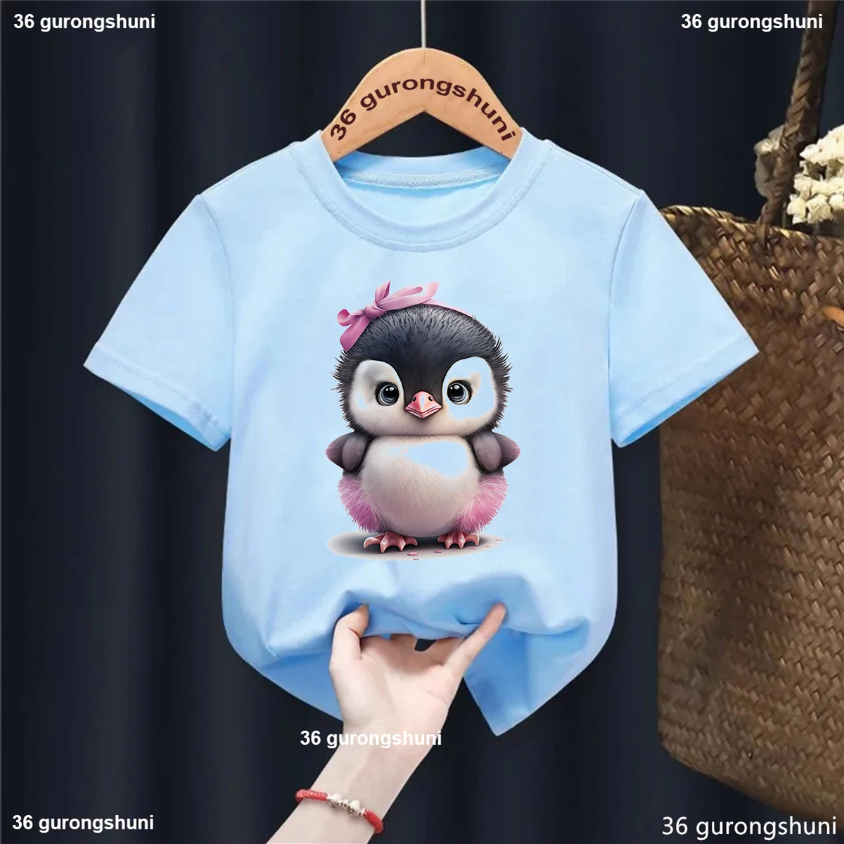 Kawaii Girls T-Shirt Funny Penguin Cartoon Print Kids Tshirt Fashion Trendy Girl Clothes Birthday Gift Tshirt Summer Baby Top