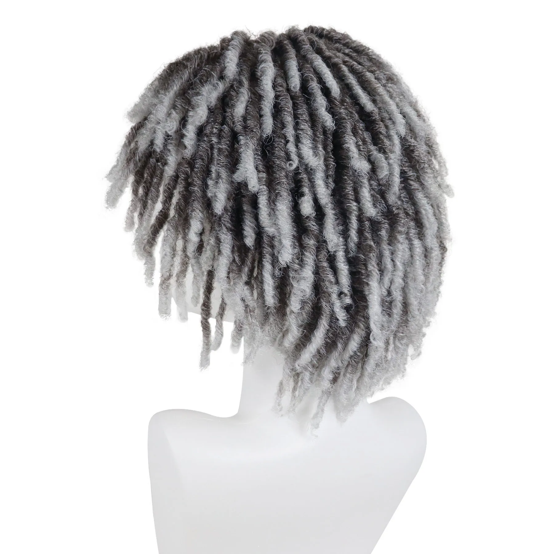 Perruque Dreadlock grise ombrée, perruques courtes torsadées pour hommes, faux dreads pour femmes, perruques synthétiques Afro bouclées ombrées tressées, perruque amusante