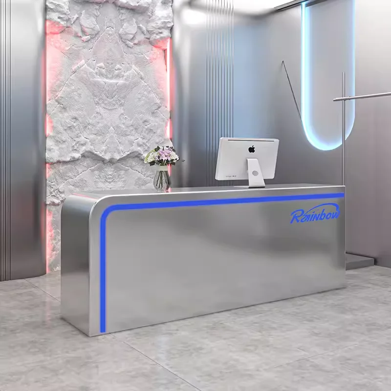 Simple modern checkout page Barber shop Tide brand shop Stainless steel bar counter Dance studio Gym Reception desk
