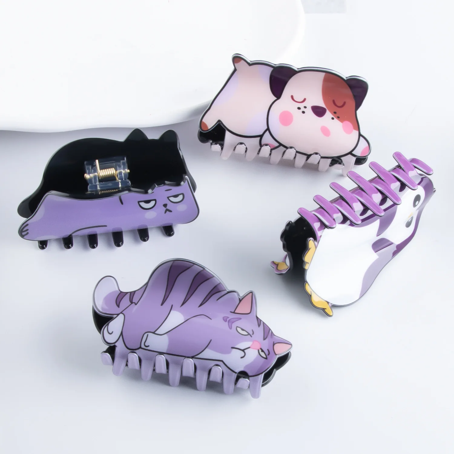 Cute Unique Purple Penguin Dog Cat Resin Hair Claw for Women Girl Trendy Hair Clip HUANZHI NEW 2024 Funny Animal Headwear