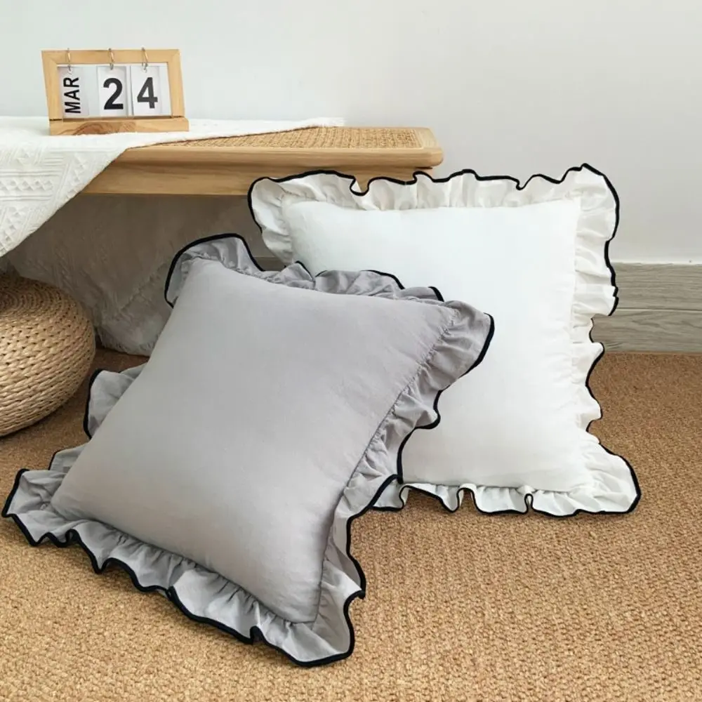 Cotton Ruffles Pillow Cover Square INS Style Flounce Throw Pillowcase Embroidery 45x45cm Cushion Cover Living Room/Office