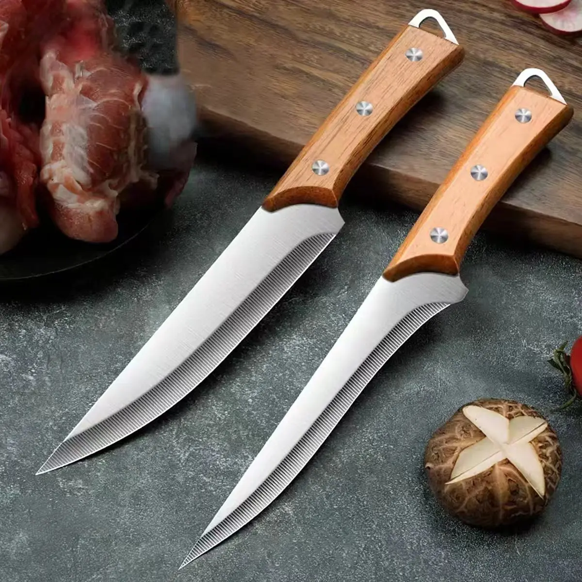 Stainless Steel Fillet Boning Knife Professional Chef's Kitchen Knife Forged Meat Cleaver Fish Slicing Knife Wooden Handle