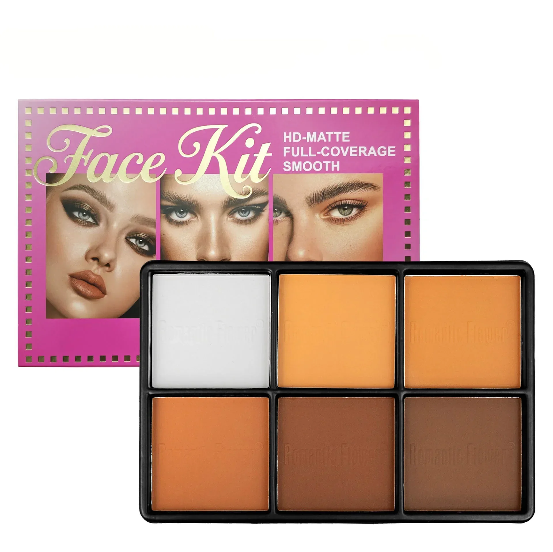 6色防水マットコンターパウダーパレット 2in1 コンター＆コンシーラー クリアな輪郭、均一な肌色、傷跡隠し