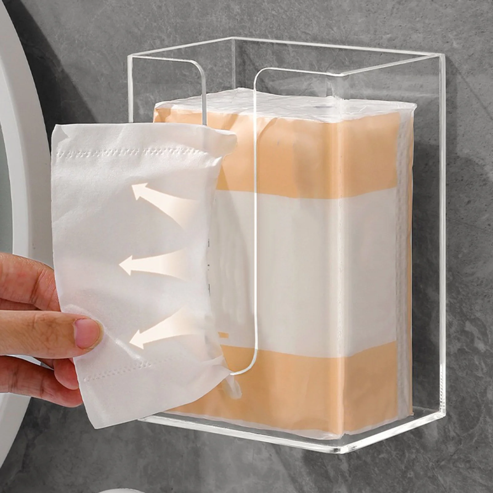 Transparent Acrylic Toilet Paper Storage Box, Tissue Box, Self-Adhesive, Napkin, Holder for Bathroom, Home