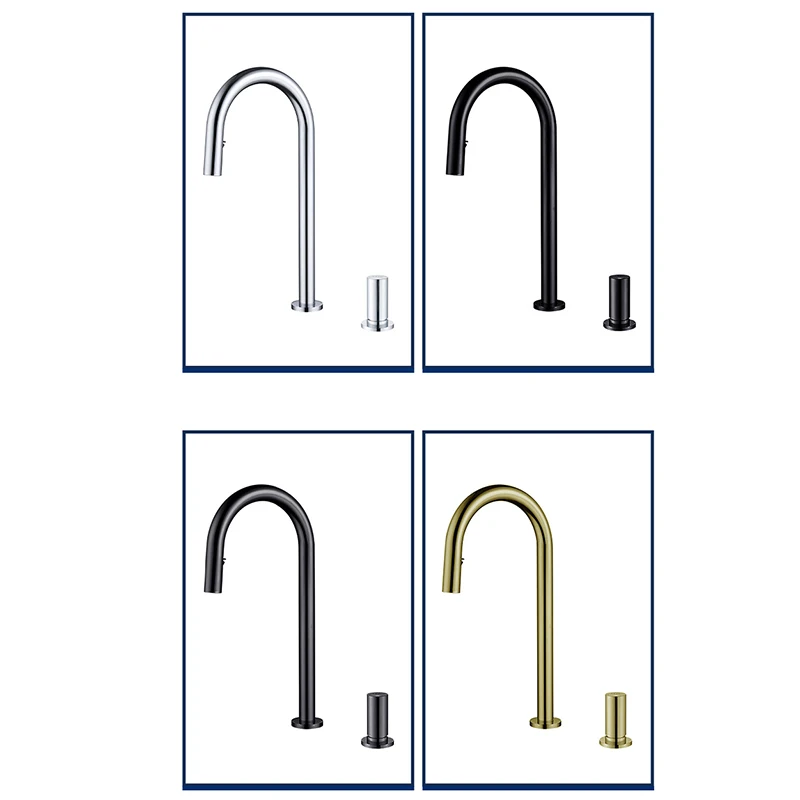 KEMAIDI سحب أسفل صنبور حوض المطبخ مقبض واحد ثقب مزدوج خلاط المياه الساخنة والباردة النحاس سطح الخيالة صنبور المطبخ الحنفية