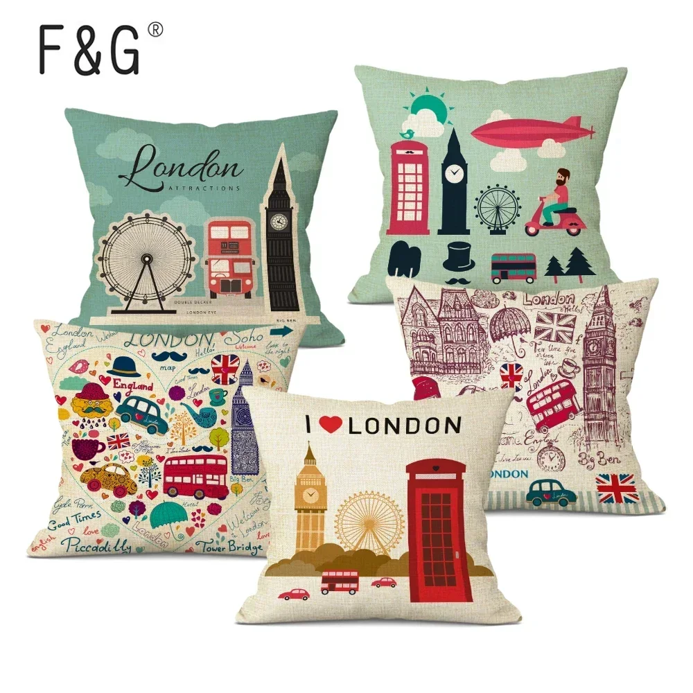 

British Style London Home Decorative Cushion Cover Sofa Throw Pillow Case Vintage Square Cute Pillowcase