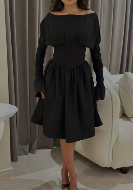 High Quality Customized Strapless Black Knee Length Full Sleeves Woman Vestidos De Fiesta Para Bodas Robe Pour Mariage Invité