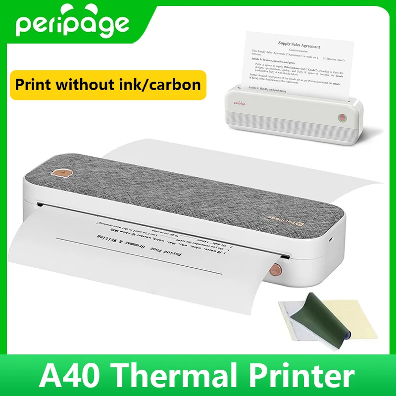 Peripage A40 Mini Portable Thermal Printer 203dpi A4 Bluetooth Wireless Mobile Tattoo Document PDF Photo Office Thermal Printer