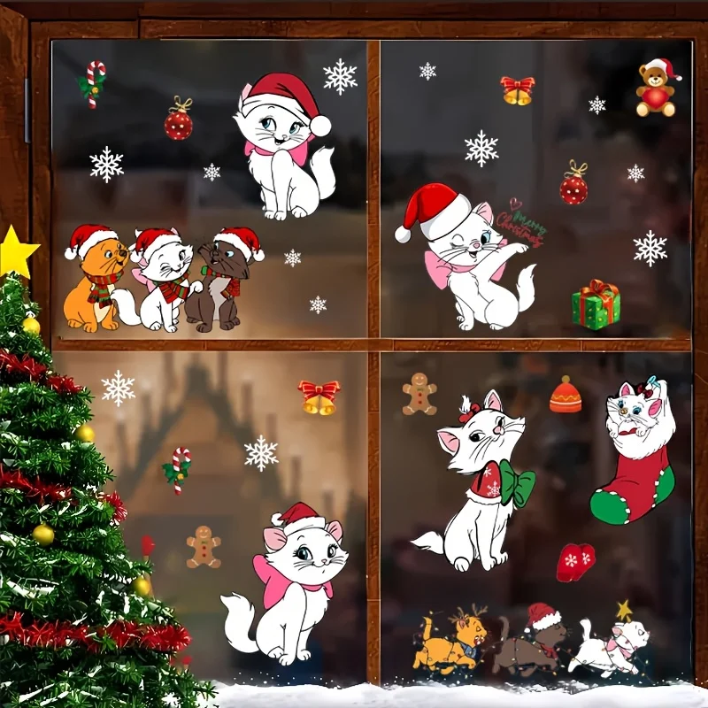 1 ملصق ديزني ماري كات لعيد الميلاد، عمل فني للديكور الداخلي، مناسب للنوافذ والشرفات وخلفيات الحائط