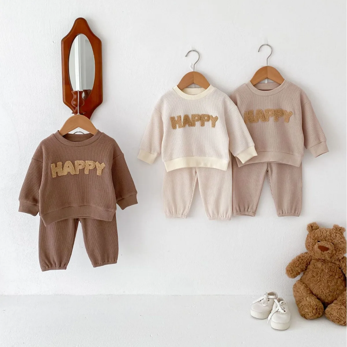 

Baby Clothing Set Korean Style Letter Spring and Autumn Baby Casual Long-sleeved Top Pants Fashionable Two-piece Set