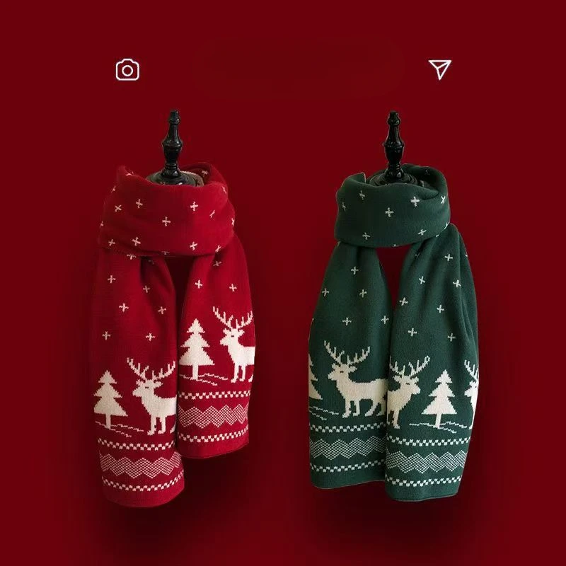 2024 New Winter Practical Everything Hot Sell Knitted Bib Christmas Deer New Year Scarf Female Lovely Elk Red Warm Wind