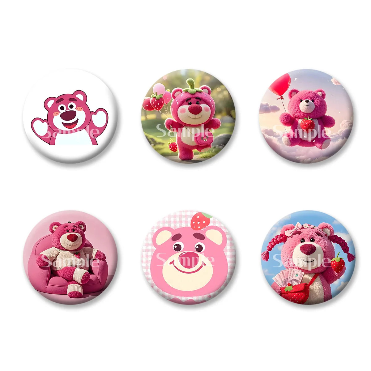 Toy Story Lotso Cute Bear Flash Badge Keychains Makeup Mirror Fridge Magnet ACG Goods Anime Cartoon Peripherals Birthday Gift