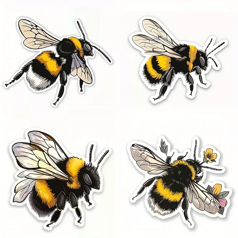 4-in-1 Cute Bumblebee Vinyl Stickers, Double-Sided Color & White Decals, Scratch-Resistant & Durable for Motorcycle & Car Bumper