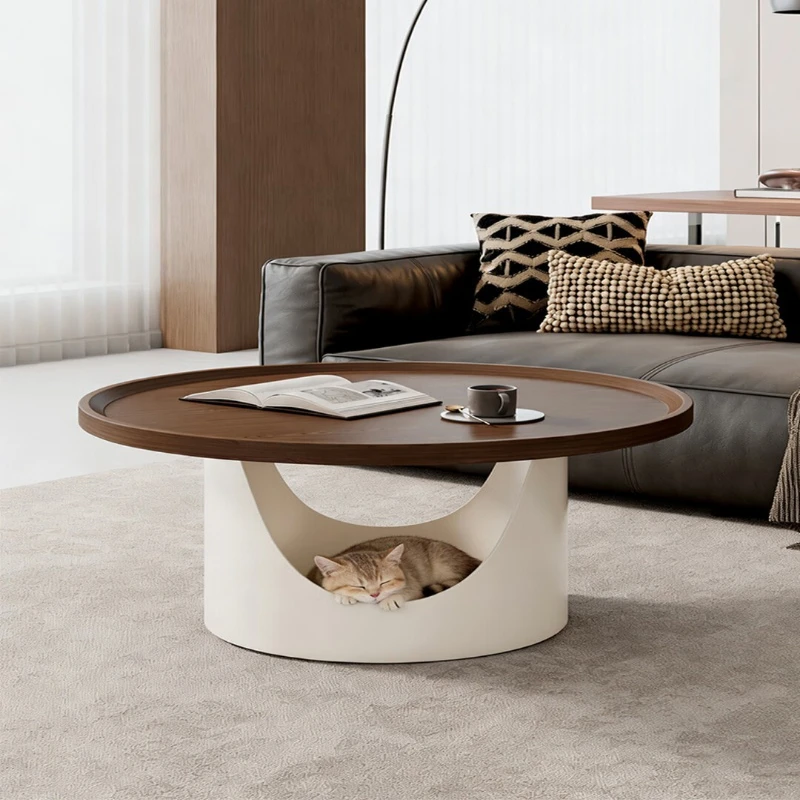 Household living room solid wood coffee table round small apartment pet small coffee table