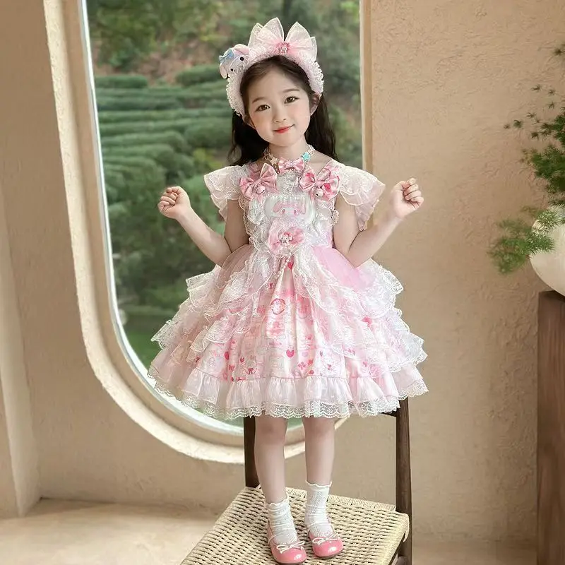 Ins Girls Melody Lolita Princess Dress with Suspender Skirt for Children Sweet Four Seasons Birthday Dress for Flower Girls