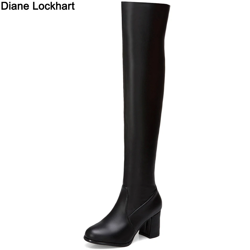 Sexy SlimThigh Boots Women Thick heel Stretc Long Boots High Heel Over the Knee Boots Slip On Ladies Boot Shoes Big Size 42 43