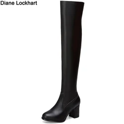 Sexy SlimThigh Boots Women Thick heel Stretc Long Boots High Heel Over the Knee Boots Slip On Ladies Boot Shoes Big Size 42 43