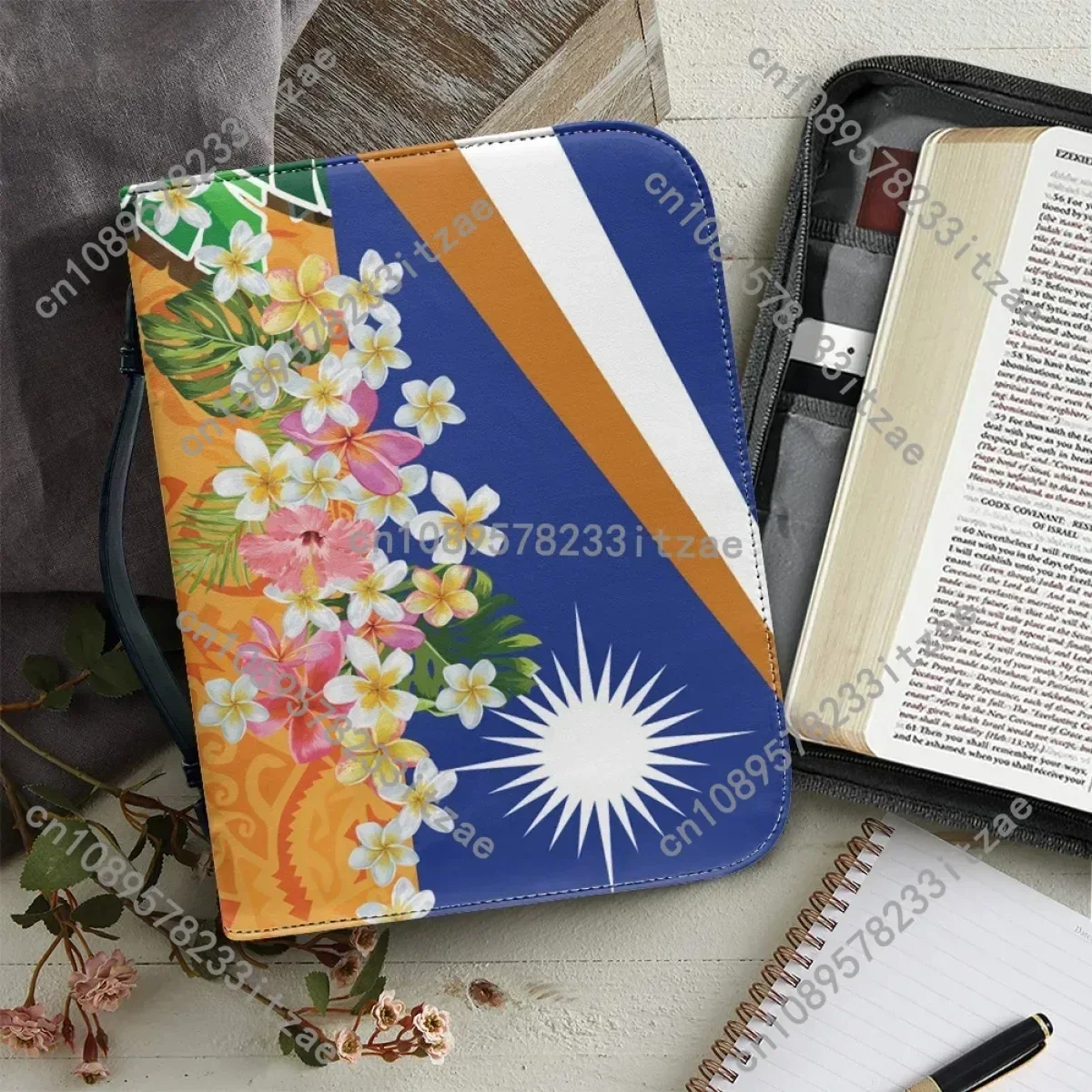 Kwajalein العلم تصميم الكتاب المقدس حقيبة يده المرأة الكتاب المقدس حامي العملي النباتات الاستوائية بلوميريا حقيبة يد التخزين