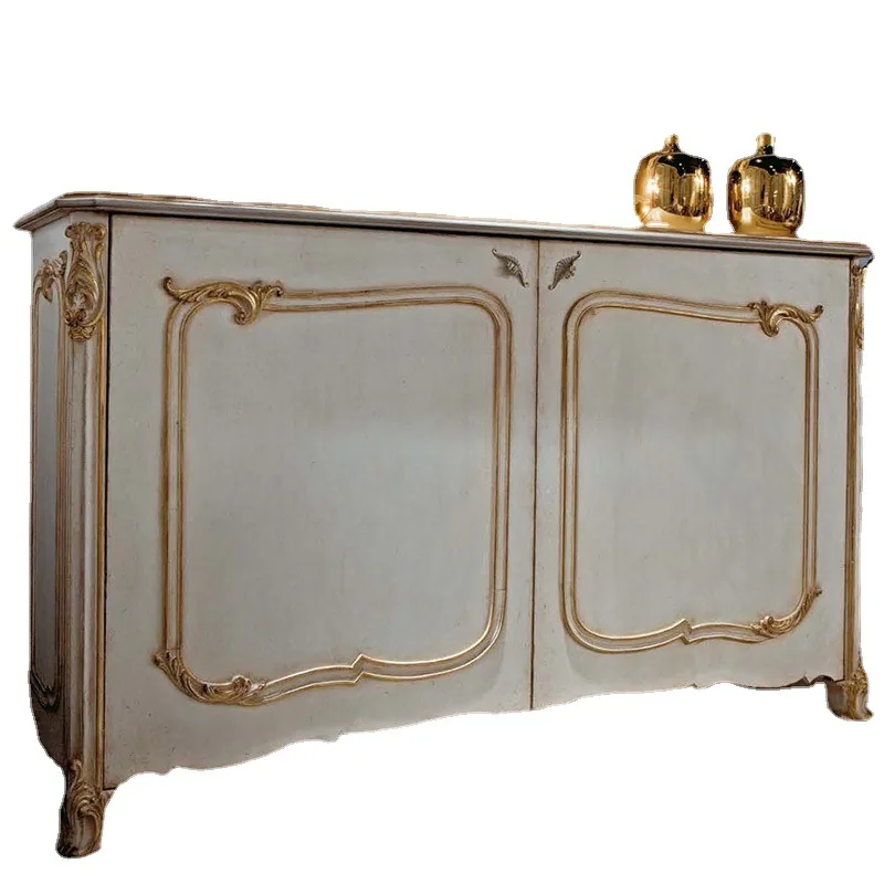 

Birch double door dining side cabinet neoclassical carved foyer entrance cabinet