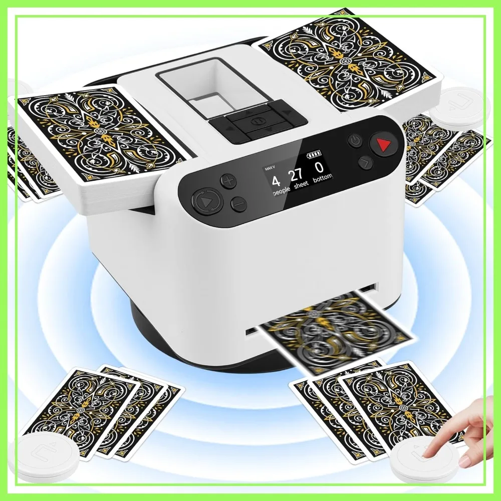 

2-in-1 Automatic Card Shuffler & Dealer, 4 Remotes, 360° Rotating for 1-2 Decks, 12 Players, USB-C Rechargeable, Ultra Quiet