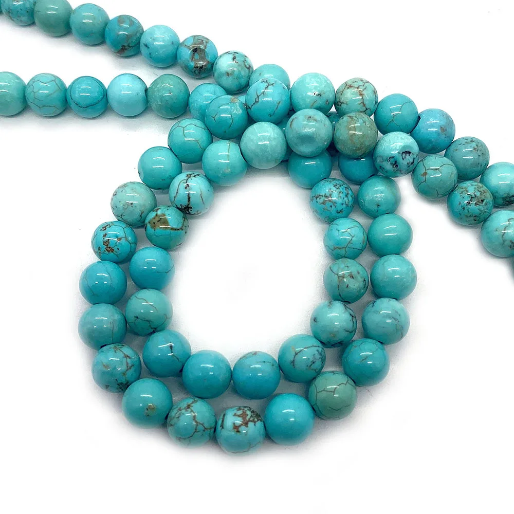 Blue Turquoise Round Beads 6 8 10 mm Synthetic Stone Loose Beads for Jewelry Making DIY Bracelet Accessories Supplies 15