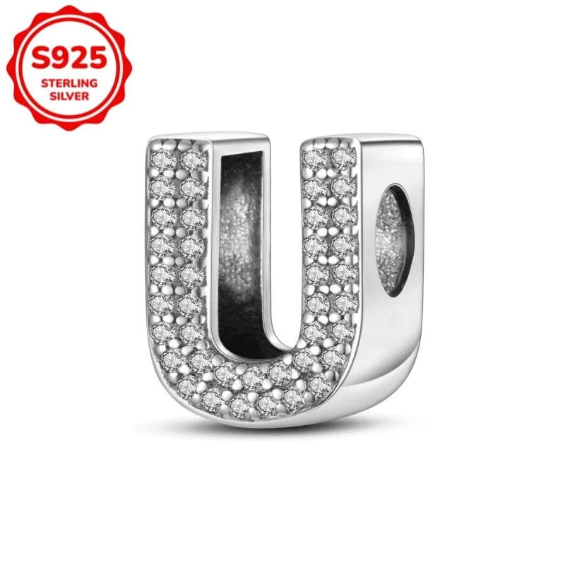 Original modische Charm-Perlen für Damen aus 925er-Sterlingsilber mit Großbuchstaben A bis Z, geeignet für DIY-Armbänder