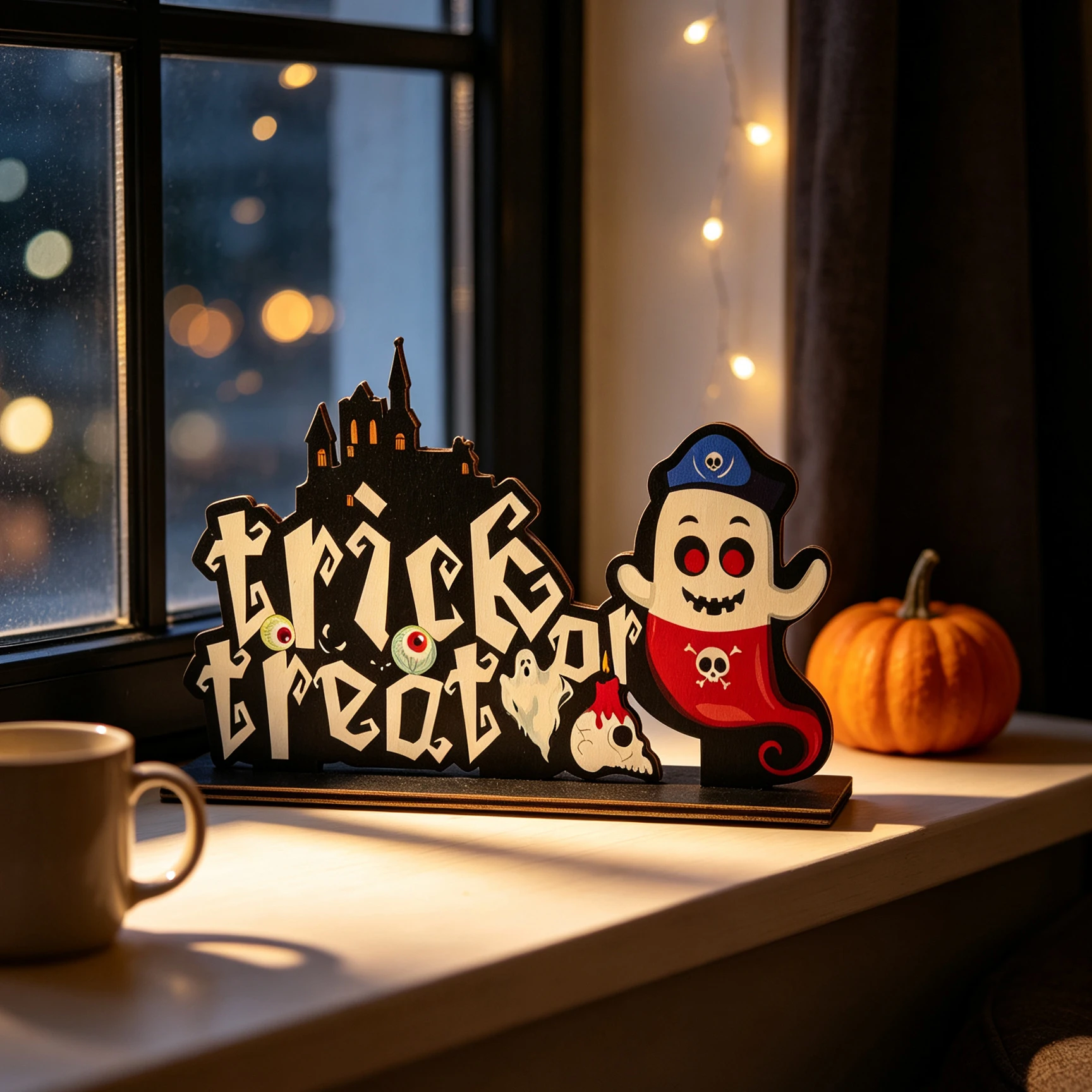 Halloween Decorations, Holiday Party Atmosphere, Scene Setting Props, Wooden Tabletop Ornaments