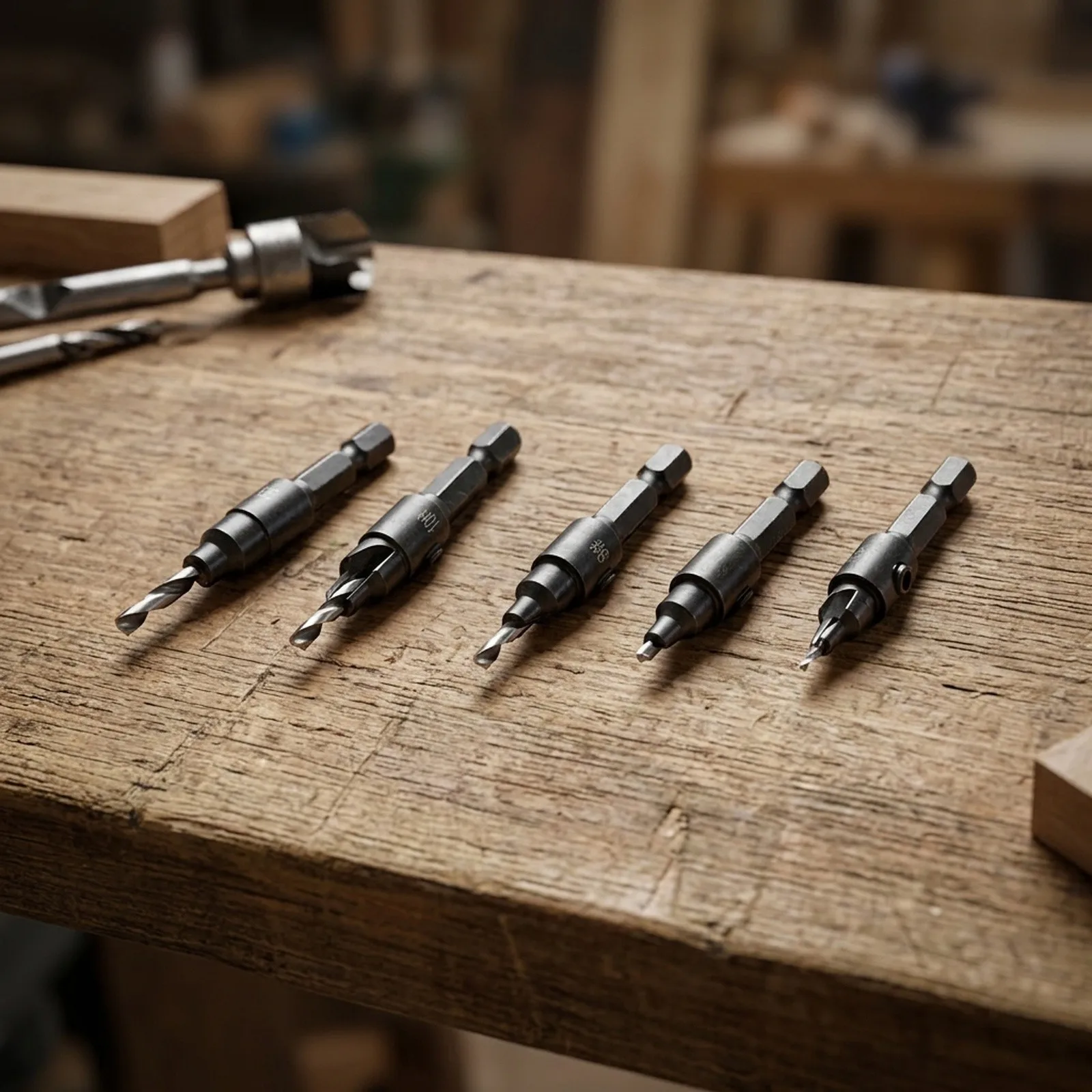 Countersink Bit Kit 6pc for Woodworking Featuring 5 Replaceable High Steel Drill Bits and Broad Drill Compatibility