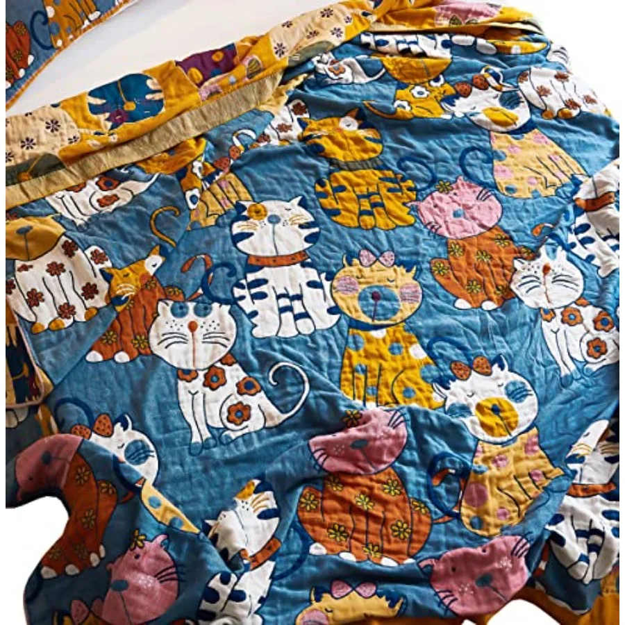 

Детское муслиновое одеяло-плед Kitty, двустороннее покрывало для кровати, дивана, 100% чесаный хлопок, 4 слоя, мягкое, теплое, быстросохнущее.