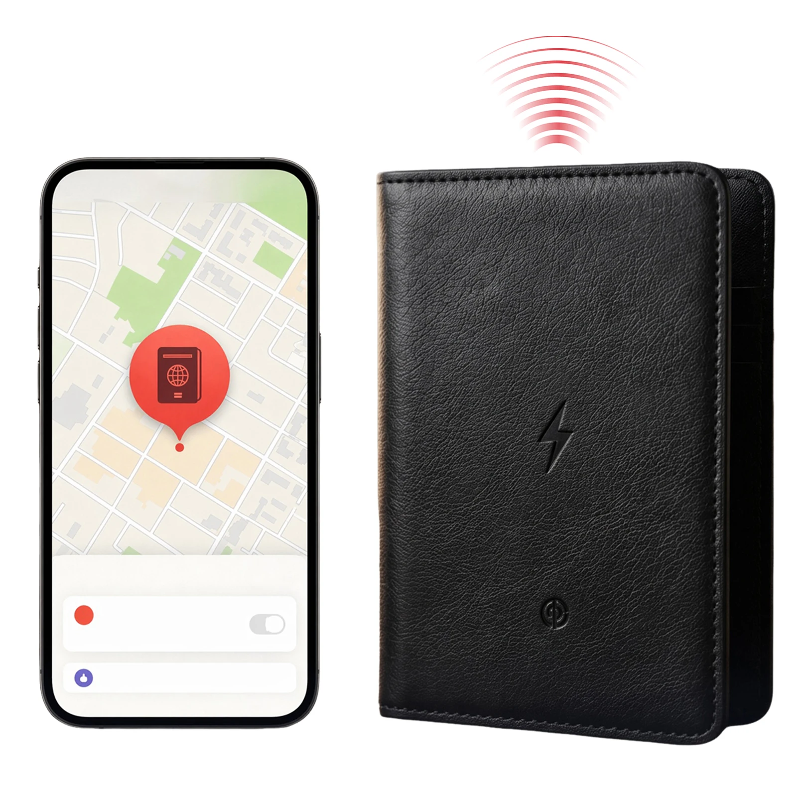 Leather Passport Wallet Smart Anti-Lost Tracker Location Compatible Multi-Card Slot Holder for Wireless Charging Travel