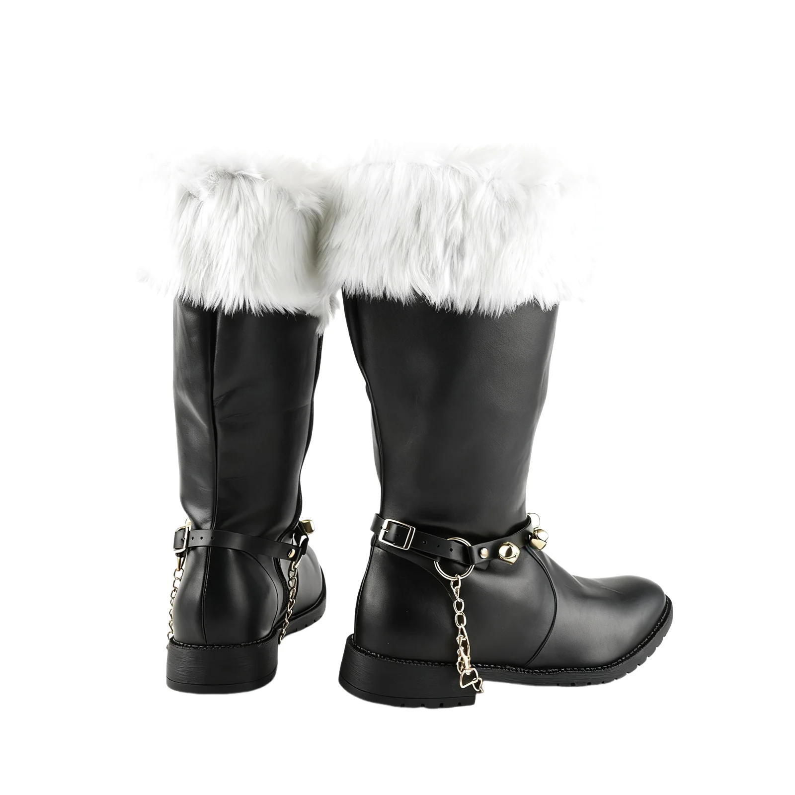 メンズ サンタ クリスマス ブーツ 新年 コスプレ レッド ブラック レザー シューズ ホワイト プラッシュ コスチューム 小道具