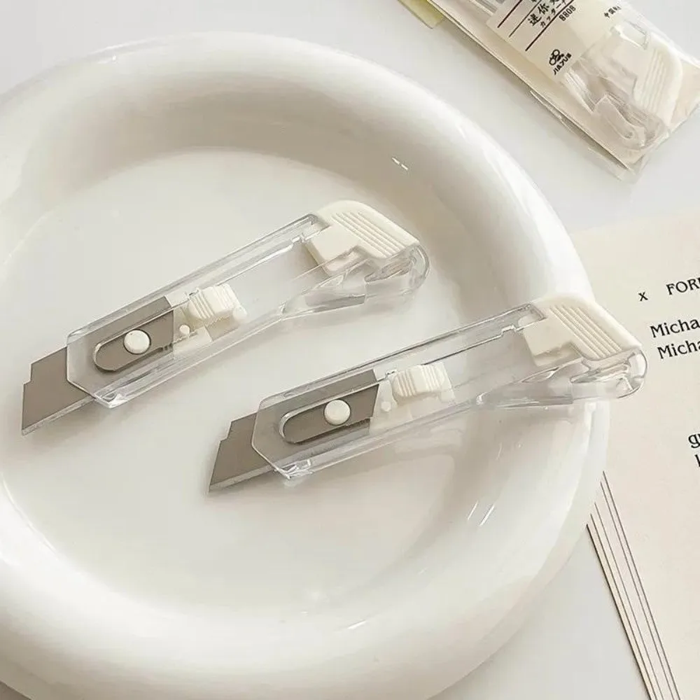 Translucent Mini Box Cutter Retractable Non-Slip Blades Letter Opener Paper Cutter Supplies Stationary