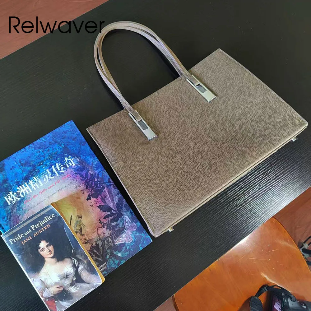 

Relwaver genuine leather tote bag big shoulder bag elephant grey crossbody bag commuting ladies handbag 2026 spring summer